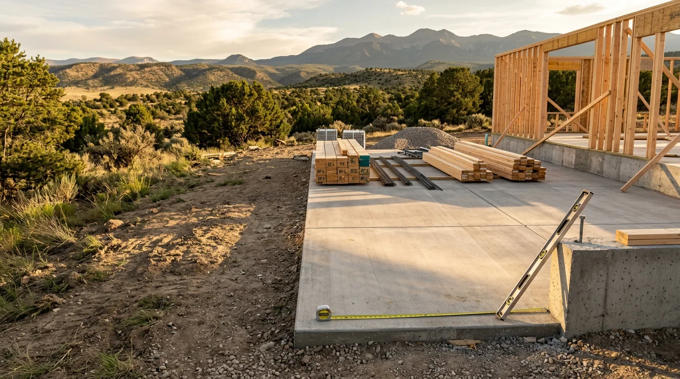 A newly built single-family home on a rural lot in Colorado City, Colorado, with the Greenhorn Valley foothills visible in the background. The home features a pitched roof and exterior construction suited to the high-elevation climate of the region.