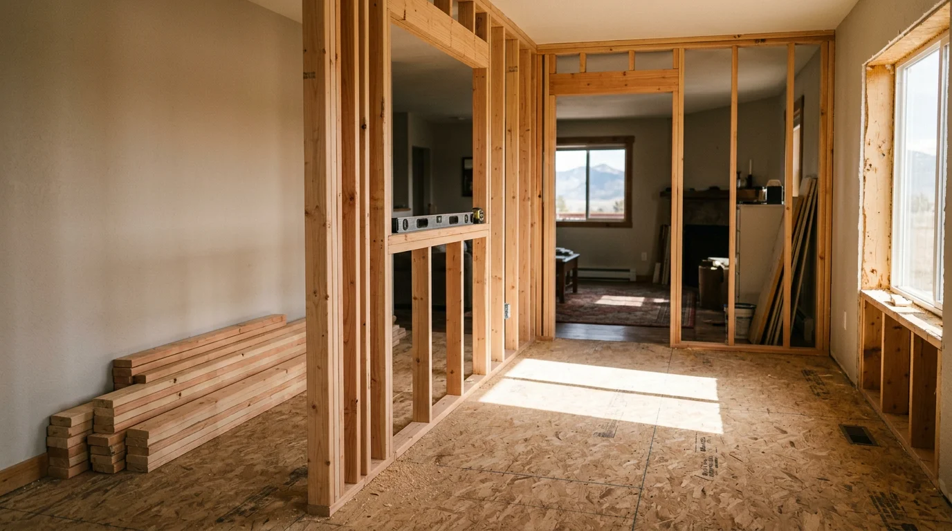 A renovated interior room in a Colorado City home showing updated flooring and fresh wall finishes. The space reflects quality craftsmanship suited to a southern Colorado residential property.